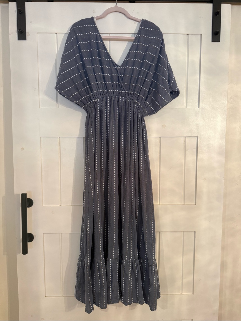 Cost Plus World Market Slate Blue V-Neck Smocked Maxi Dress
